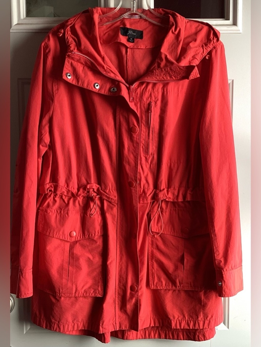 J. Crew Red Hooded Utility Jacket windbreaker camping Outdoor